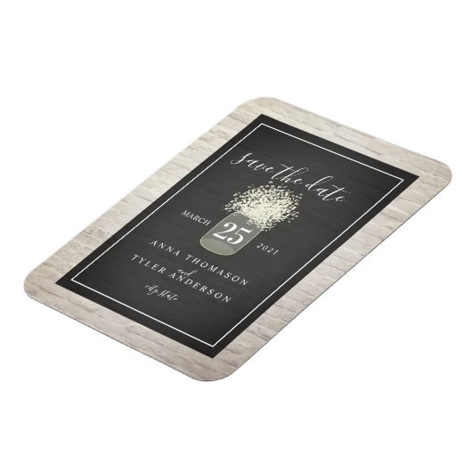 White Brick Baby's Breath Bruiloft Save The Date Magneet (Linkerzijde)