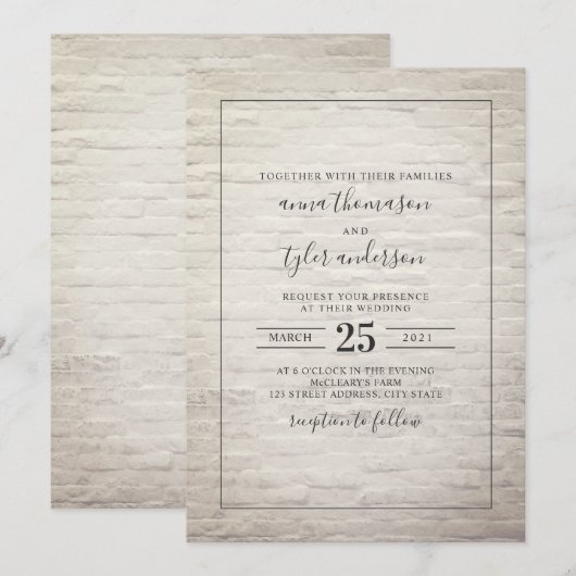White Brick Black + White Wedding Kaart (Voorkant / Achterkant)