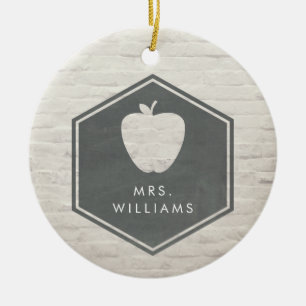 White Brick Chalkboard geïnspireerd Apple Teacher Keramisch Ornament