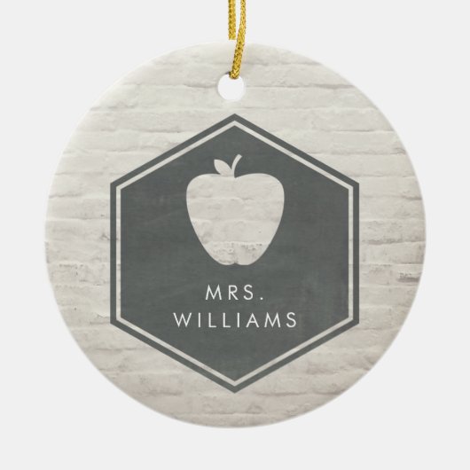 White Brick Chalkboard geïnspireerd Apple Teacher Keramisch Ornament (Voorkant)