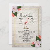 White Brick Flamingo Tropical Boho Baby shower Kaart (Voorkant)
