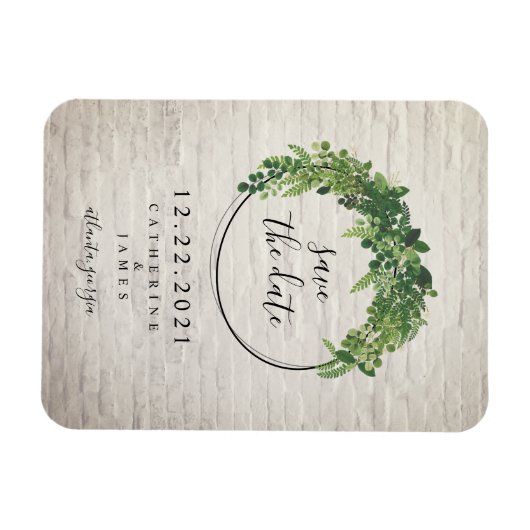 White Brick geïnspireerd botanisch sparen de datum Magneet (Horizontaal)