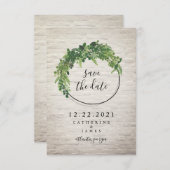 White Brick geïnspireerd botanisch sparen de datum Save The Date (Voorkant / Achterkant)