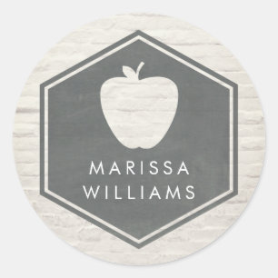 White Brick Geometric Apple Teacher Ronde Sticker