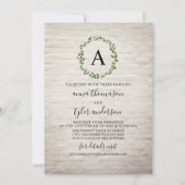 White Brick Wreath Monogram Virtuele bruiloft Kaart (Voorkant)