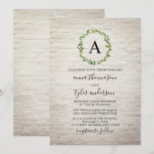 White Brick Wreath Monogram Wedding Kaart (Voorkant / Achterkant)