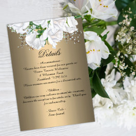 White Bridal Bouquet Rozen op Gold Wedding Informatiekaartje
