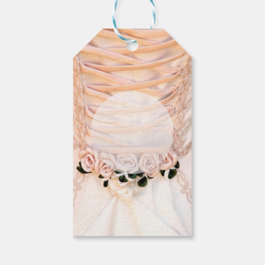 White Bridal Dress met Rozen bruiloft Cadeaulabel (Achterkant)