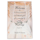 White Bridal Dress met Rozen bruiloft Medium Cadeauzakje (Voorkant)