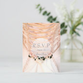 White Bridal Dress met Rozen Weddenschap RSVP Uitnodiging Briefkaart (Staand voorkant)