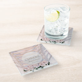 White Bridal Dress met Rozen Weddenschappen Glazen Onderzetter