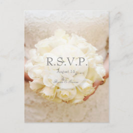 White Bridal Wedding Flower Bouquet RSVP Uitnodiging Briefkaart