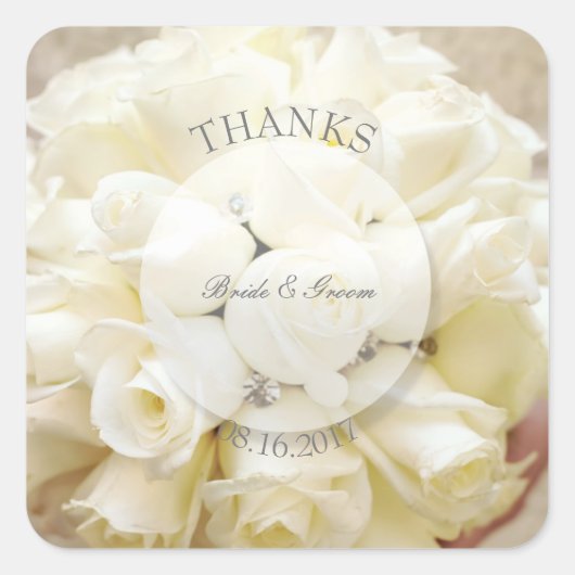 White Bridal Wedding Flower Bouquet Vierkante Sticker (Voorkant)
