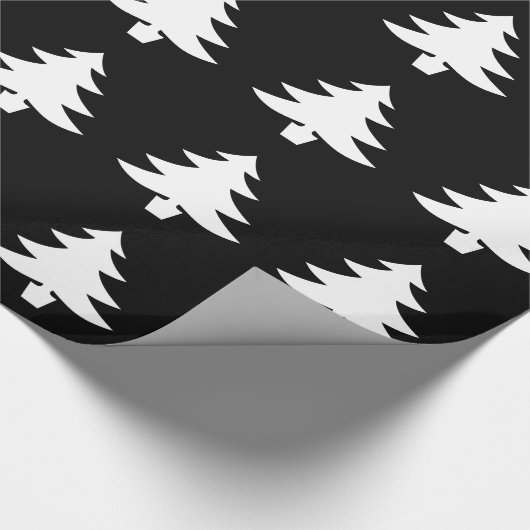 White Bright Kerstmis Tree Holiday Pattern Black Cadeaupapier (Hoek)