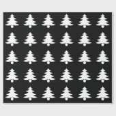 White Bright Kerstmis Tree Holiday Pattern Black Cadeaupapier (Vlak)
