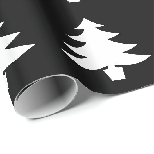 White Bright Kerstmis Tree Holiday Pattern Black Cadeaupapier (Rol Hoek)