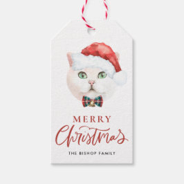 White British Shorthair Cat Merry Kerstry Cadeaulabel