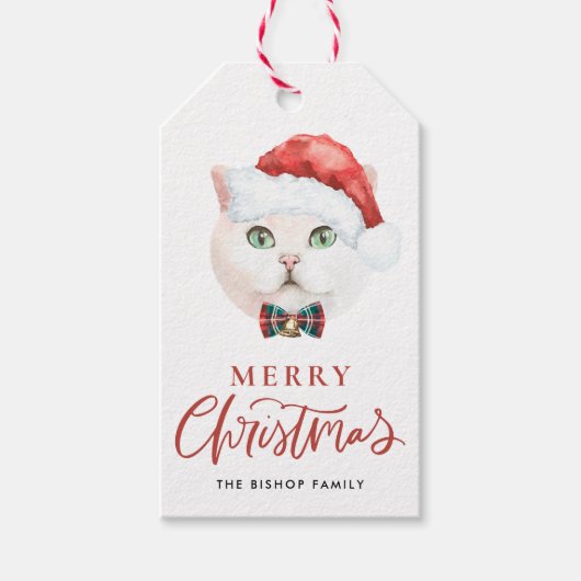 White British Shorthair Cat Merry Kerstry Cadeaulabel (Voorkant)