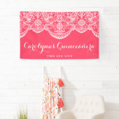 White Brocade Lace Pink Quinceañera Banner (Insitu)