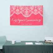 White Brocade Lace Pink Quinceañera Banner (Beurs)