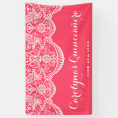 White Brocade Lace Pink Quinceañera Banner (Verticaal)