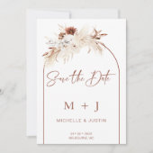 White Brown Boho Floral Arch Save the Date Kaart (Voorkant)