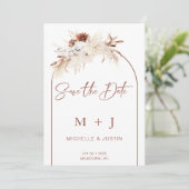 White Brown Boho Floral Arch Save the Date Kaart (Staand voorkant)