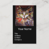 WHITE BROWN CAT-PORTRAIT, RED RIBBON Black Visitekaartje (Voorkant)