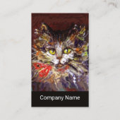 WHITE BROWN CAT-PORTRAIT, RED RIBBON Black Visitekaartje (Achterkant)