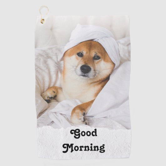White Brown Cute Dog Good Morning Golf Towels Golfhanddoek (Voorkant)