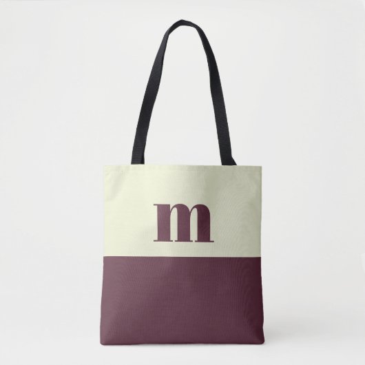 White & brown initial personalized tote bag (Voorkant)