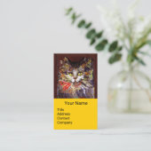 WHITE BROWN KITTY CAT-PORTRAIT, RED RIBBON Yellow Visitekaartje (Staand voorkant)