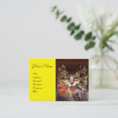 WHITE BROWN KITTY CAT-PORTRATRAT MET RODE RIBBON VISITEKAARTJE (Staand voorkant)