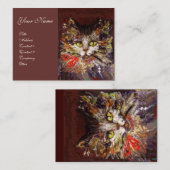 WHITE BROWN KITTY CAT-PORTRATRAT MET RODE RIBBON VISITEKAARTJE (Voorkant / Achterkant)