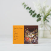 WHITE BROWN KITTY CAT-PORTRATRAT MET RODE RIBBON VISITEKAARTJE (Staand voorkant)