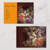 WHITE BROWN KITTY CAT-PORTRATRAT MET RODE RIBBON VISITEKAARTJE (Voorkant / Achterkant)