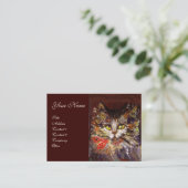 WHITE BROWN KITTY CAT-PORTRATRAT MET RODE RIBBON VISITEKAARTJE (Staand voorkant)