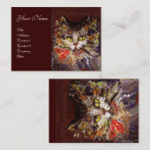 WHITE BROWN KITTY CAT-PORTRATRAT MET RODE RIBBON VISITEKAARTJE (Voorkant / Achterkant)