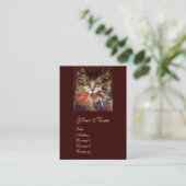 WHITE BROWN KITTY CAT-PORTRATRAT MET RODE RIBBON VISITEKAARTJE (Staand voorkant)