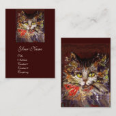 WHITE BROWN KITTY CAT-PORTRATRAT MET RODE RIBBON VISITEKAARTJE (Voorkant / Achterkant)