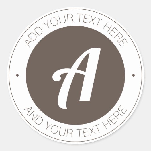 White & Brown Monogram of voeg logo toe Ronde Sticker (Voorkant)