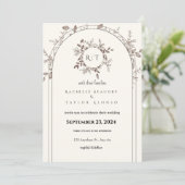 White Brown Rustic Floral Free Wedding Invitation Kaart (Staand voorkant)