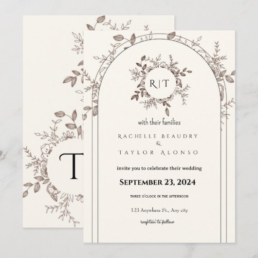 White Brown Rustic Floral Free Wedding Invitation Kaart (Voorkant / Achterkant)