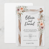 White Brown Rustic Floral Free Wedding Invitation Kaart (Voorkant / Achterkant)