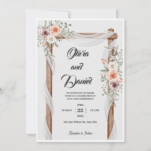 White Brown Rustic Floral Free Wedding Invitation Kaart (Voorkant)