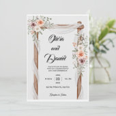 White Brown Rustic Floral Free Wedding Invitation Kaart (Staand voorkant)