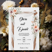 White Brown Rustic Floral Free Wedding Invitation Kaart