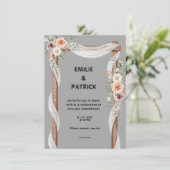 White Brown Rustic Floral Free Wedding Invitation Kaart (Staand voorkant)