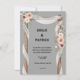 White Brown Rustic Floral Free Wedding Invitation Kaart