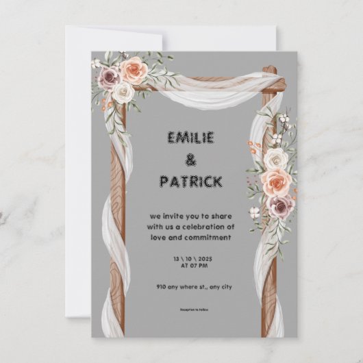White Brown Rustic Floral Free Wedding Invitation Kaart (Voorkant)